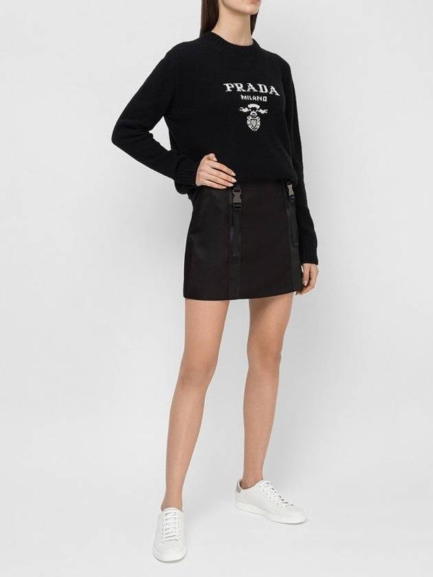 Triangle Logo Buckle Strap H-Line Skirt Black - PRADA - BALAAN 3