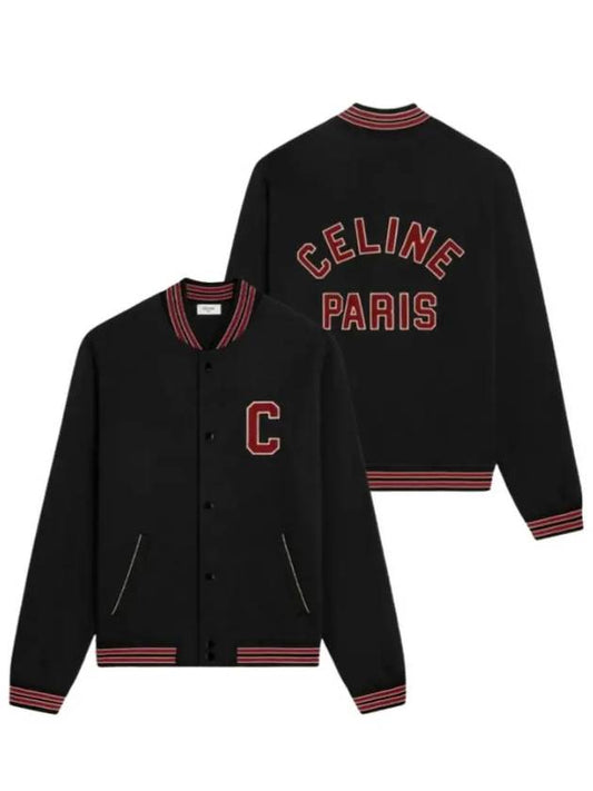 Logo Teddy College Bomber Jacket Black Men's Jacket 345F 2Y16D 38PF - CELINE - BALAAN 1