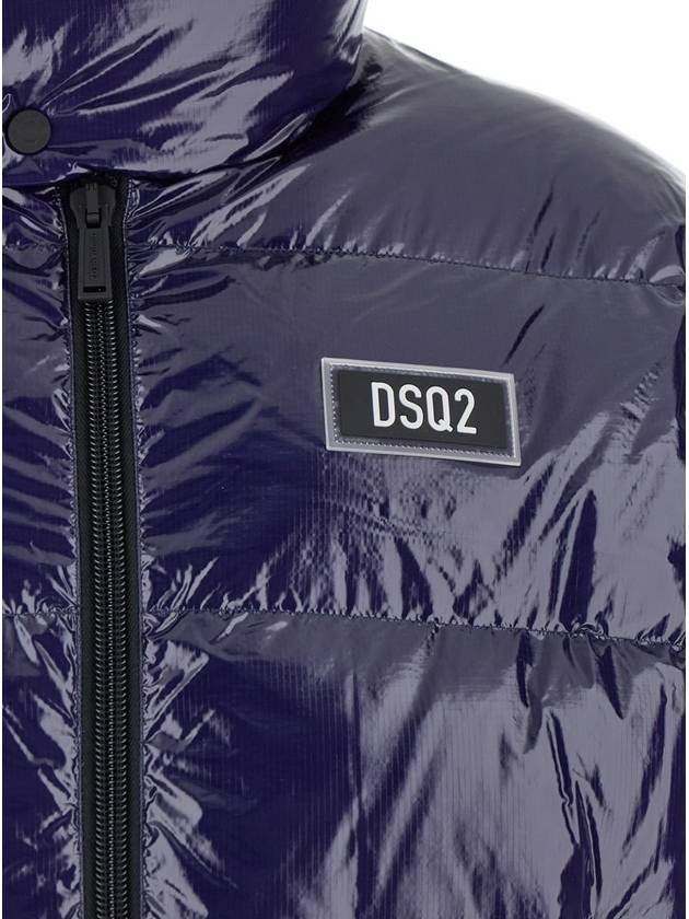 Blue Down Jacket With Logo Patch On The Front In Tech Fabric Man - DSQUARED2 - BALAAN 3