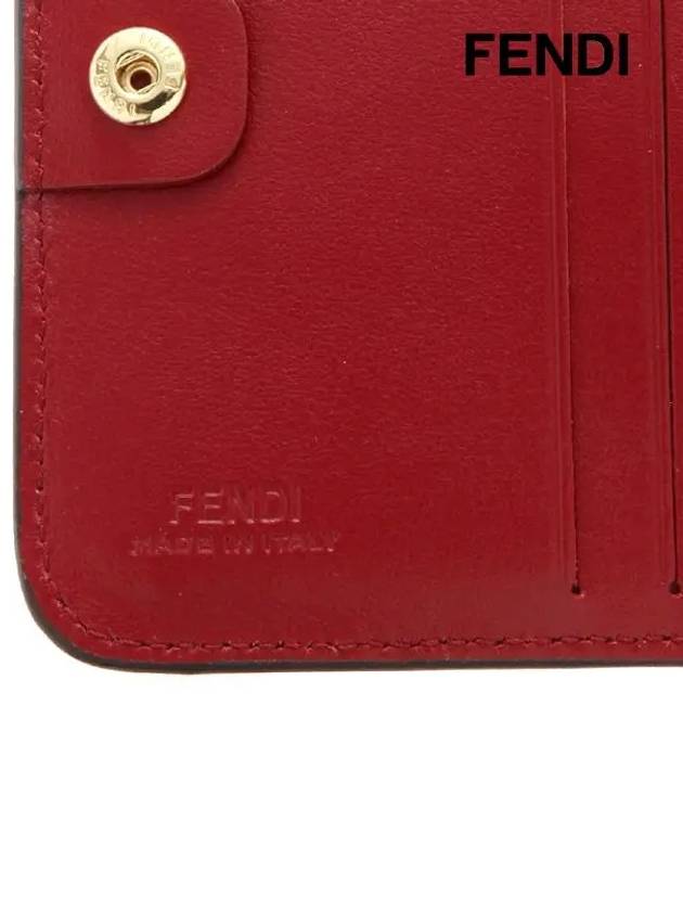 F Logo Zipper Leather Half Wallet Red - FENDI - BALAAN 9