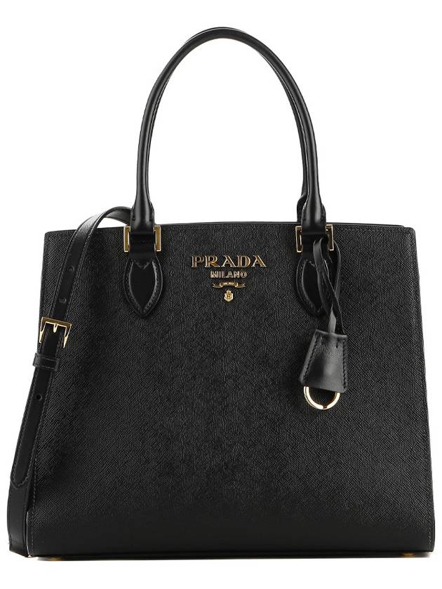 Saffiano Gold Square Leather Tote Bag Black - PRADA - BALAAN 2