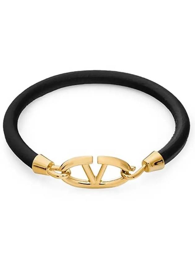 V Logo Leather Bracelet Black - VALENTINO - BALAAN 4