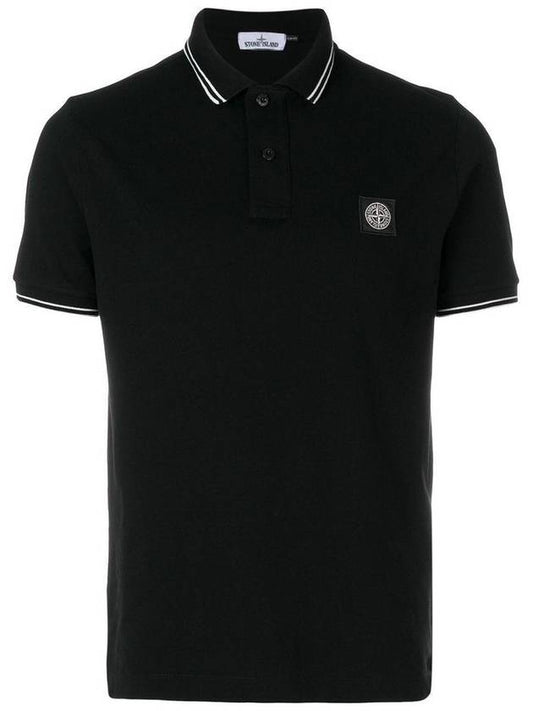 Logo Patch Short Sleeve Polo Shirt Black - STONE ISLAND - BALAAN 2