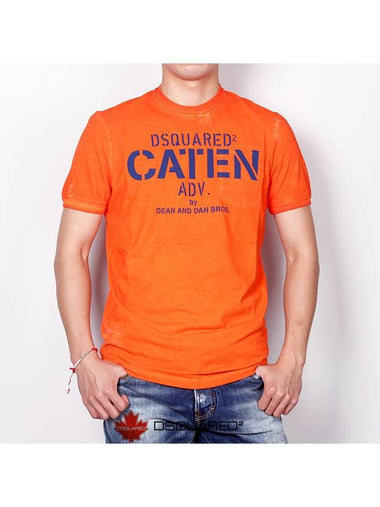 Men's CATEN Dean Dan Pocket Short Sleeve TShirt 74GC0897 Orange - DSQUARED2 - BALAAN 1