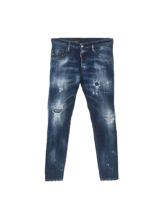 Men's Splatter Effect Jeans Blue - DSQUARED2 - BALAAN 1