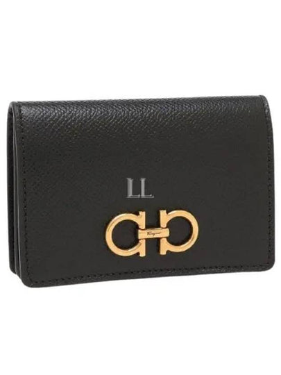 Gancini Leather Card Wallet Black - SALVATORE FERRAGAMO - BALAAN 2