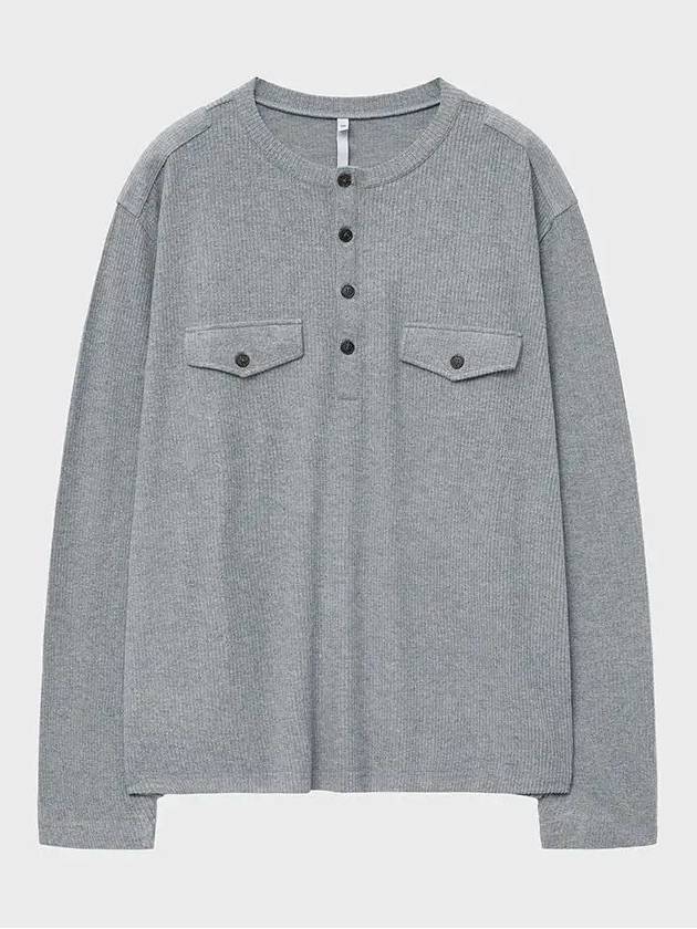 Ribbed henley neck long sleeve t shirt gray - NOIRER - BALAAN 3