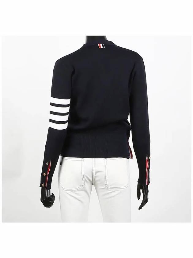 Milano Stitch 4 Bar Classic V Neck Fine Merino Wool Cardigan Navy - THOM BROWNE - BALAAN 5