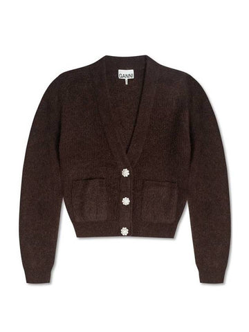 Women's Soft Wool Cardigan Brown - GANNI - BALAAN.