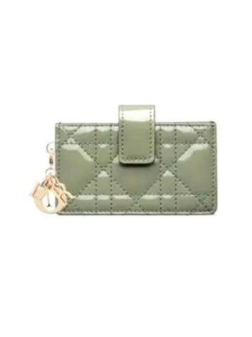 Lady 5-Gusset Patent Cannage Calfskin Card Wallet Pastel Peyote Green - DIOR - BALAAN 1