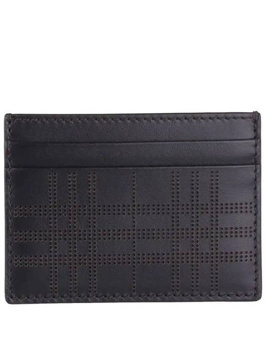 perforated check punching leather card wallet black - BURBERRY - BALAAN.