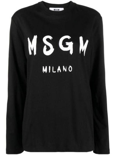 Brushed Logo Crop Cotton Sweatshirt Black - MSGM - BALAAN 2