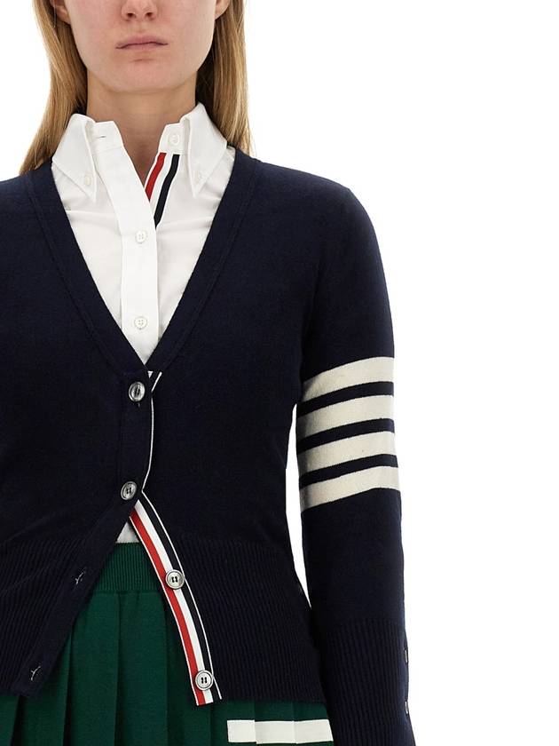 4-Bar V-Neck Cashmere Cardigan Navy - THOM BROWNE - BALAAN 4