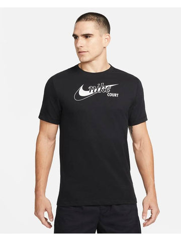 Court Swoosh Tennis Short Sleeve T-Shirt Black - NIKE - BALAAN 1