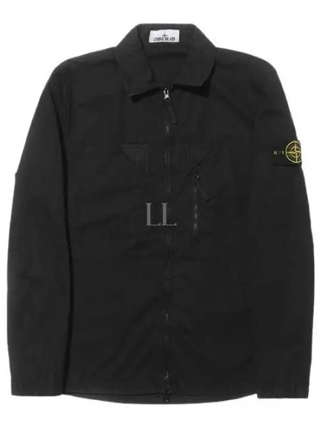 Wappen Patch Old Treatment Zip-Up Overshirt Black - STONE ISLAND - BALAAN 2