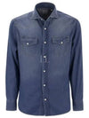 Easy Fit Press Studs Long Sleeve Shirt Light Denim - BRUNELLO CUCINELLI - BALAAN 2