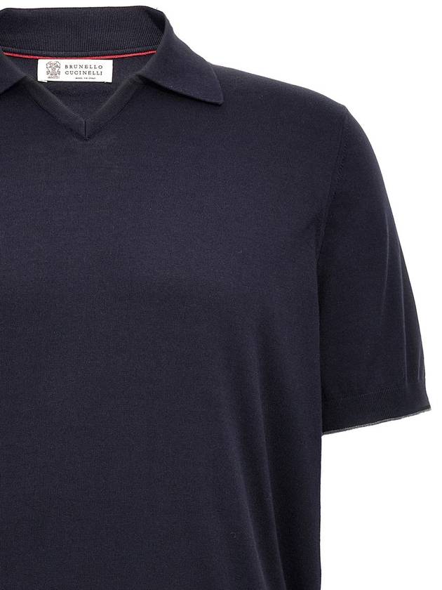 Knit Short Sleeve Polo Shirt Navy - BRUNELLO CUCINELLI - BALAAN 4