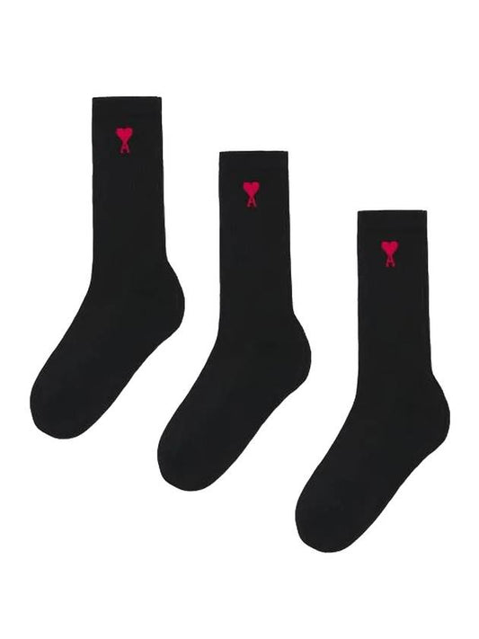 Embroidered Logo 3 Pack Socks Black - AMI - BALAAN 1