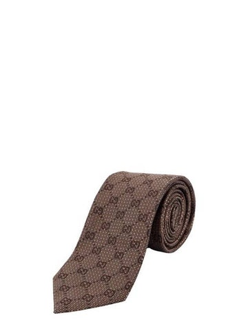 GG Silk Jacquard Tie Brown - GUCCI - BALAAN 1