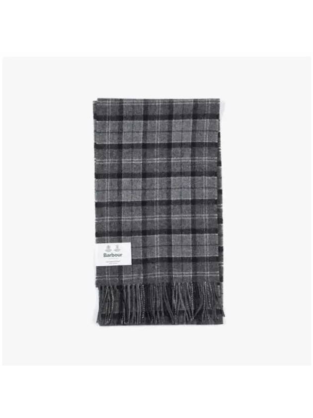 Tartan Check Fringe Wool Muffler Black Grey - BARBOUR - BALAAN 3