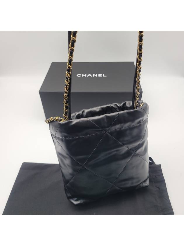 22 Gold Logo Shiny Calfskin Mini Shoulder Bag Black - CHANEL - BALAAN 3