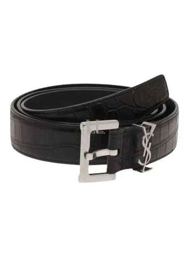 Monogram Crocodile Leather Belt Black - SAINT LAURENT - BALAAN 2