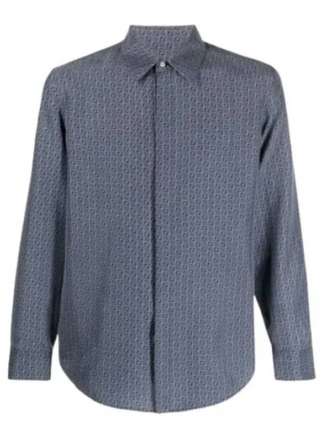 Men's Silk Long Sleeve Shirt Blue - FENDI - BALAAN 2