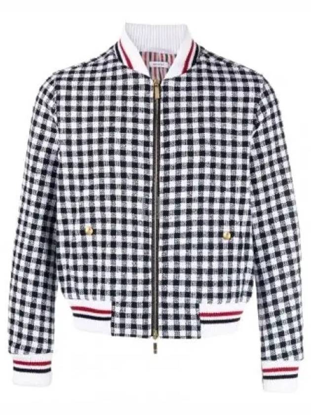 Gingham Boucle Knit Rib Cotton Bomber Jacket Navy - THOM BROWNE - BALAAN 2