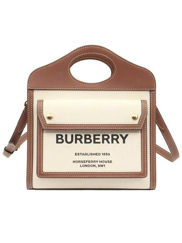 Natural malt brown leather two tone canvas mini pocket tote 2WAY 80393611 - BURBERRY - BALAAN 1