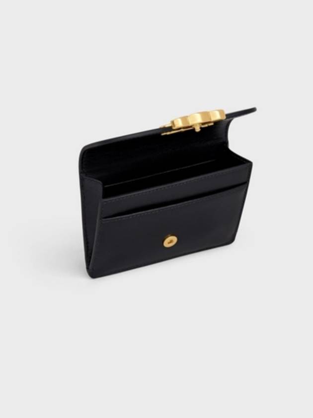 Triomphe Shiny Calfskin Flap Card Wallet Black - CELINE - BALAAN 4