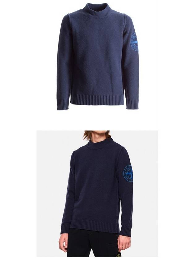 Men's Big Embroidered Logo Mock Neck Knit Top Navy - STONE ISLAND - BALAAN 5