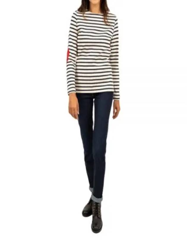 Women's Heart Patch Boat Neck Stripe Long Sleeve T-Shirt Ecru Marine - SAINT JAMES - BALAAN 2