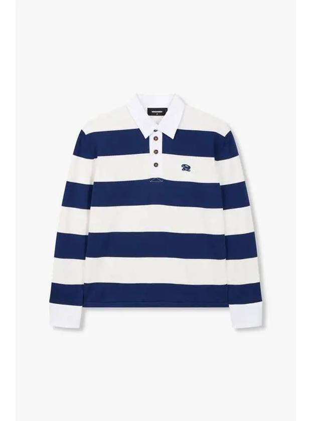 Men s Logo Patch Striped Polo Shirt Navy - DSQUARED2 - BALAAN 1