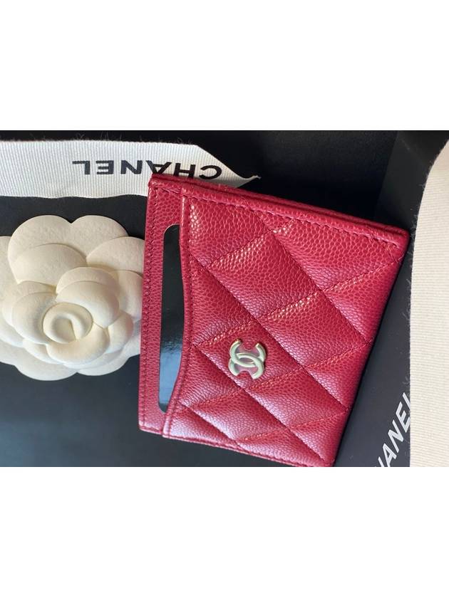 Gold Classic Caviar Card Wallet Red - CHANEL - BALAAN 4