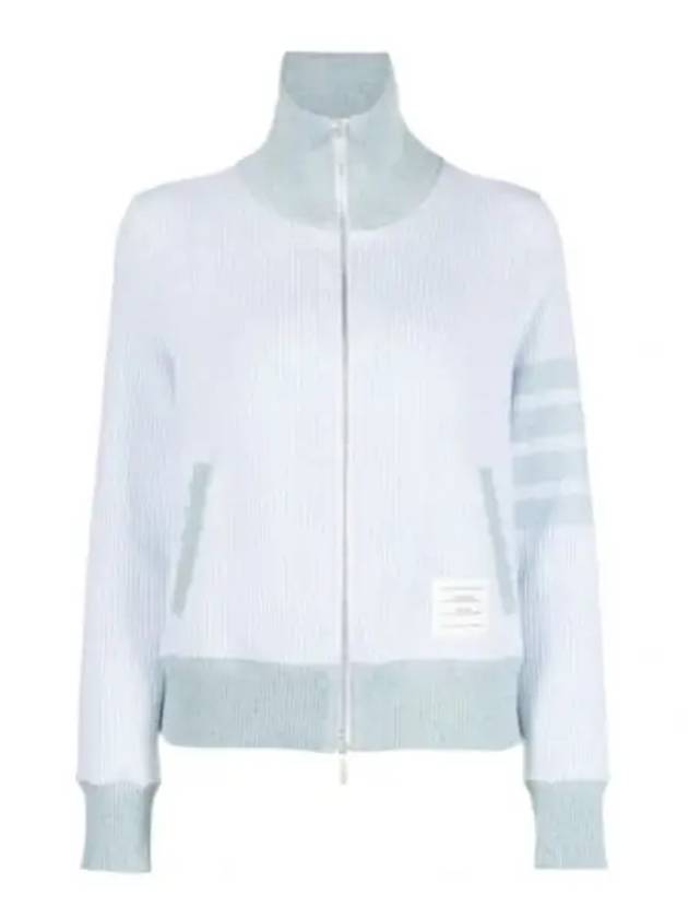 Women's 4-Bar Funnel-Neck Zip-Up Jacket Blue - THOM BROWNE - BALAAN 2