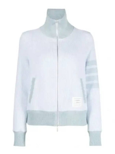 Women's 4-Bar Funnel-Neck Zip-Up Jacket Blue - THOM BROWNE - BALAAN 2