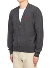 Red Heart Logo Merino Wool Cardigan Heather Grey - AMI - BALAAN 3