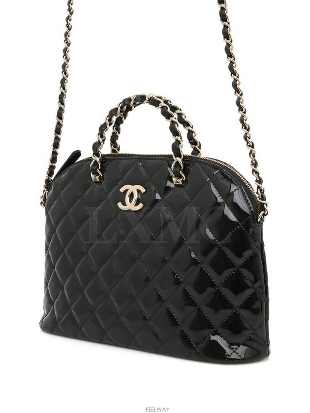 Small Shopping Bag Patent Gold Metal Black Chain Cross AS3969 - CHANEL - BALAAN 2