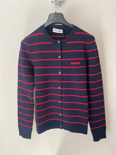 Logo Striped Cardigan Red Navy - MIU MIU - BALAAN 2