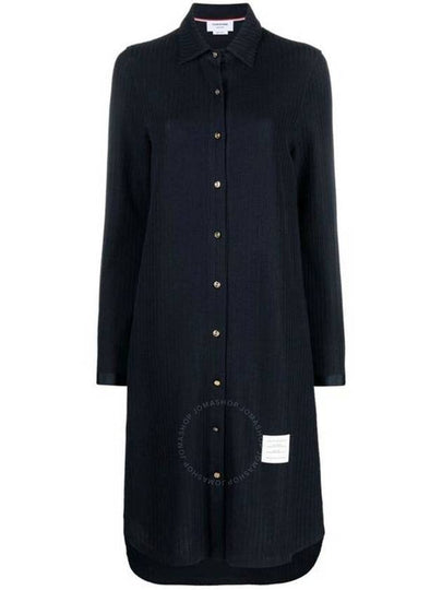 Cotton Shirt Mini Dress Navy - THOM BROWNE - BALAAN 2