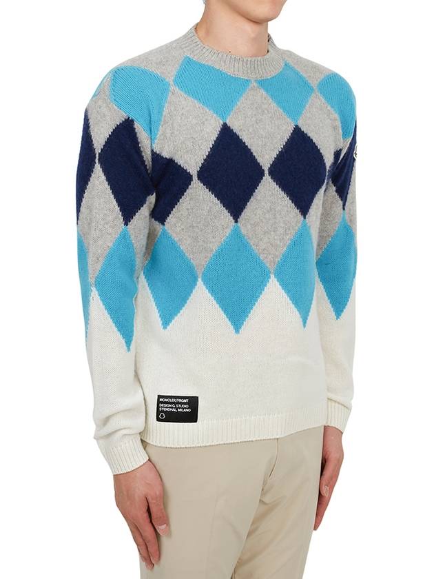 Argyle Wool Cashmere Knit Top Grey Blue - MONCLER - BALAAN 4