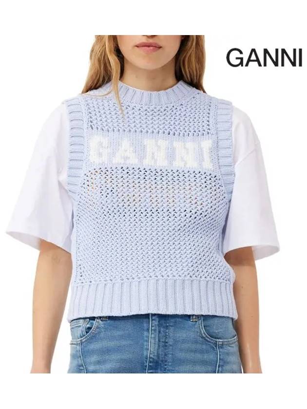 Cotton Rope Vest Poder Blue - GANNI - BALAAN 4