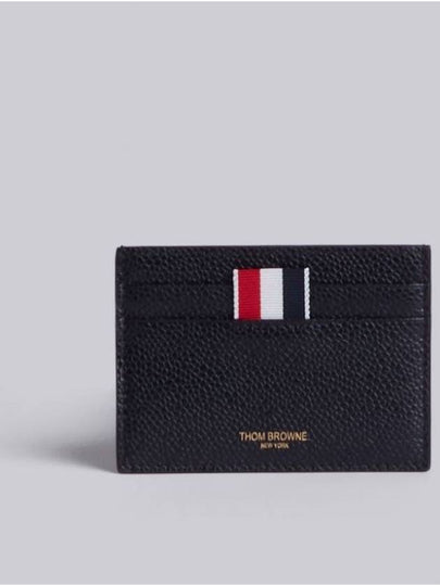 Pebble Grain Leather Stripe Single Card Wallet Black - THOM BROWNE - BALAAN 2