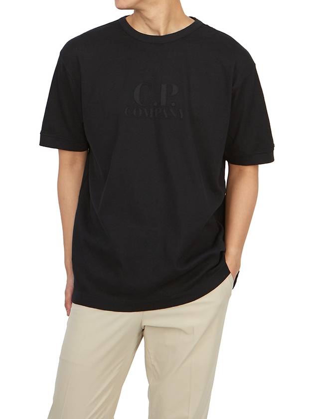 Piquet Waffle Logo Short Sleeve T-Shirt Black - CP COMPANY - BALAAN 5