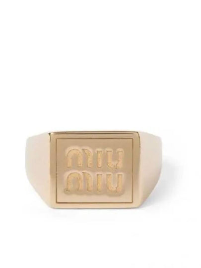 Engraved Logo Signet Metal Ring Gold - MIU MIU - BALAAN 2