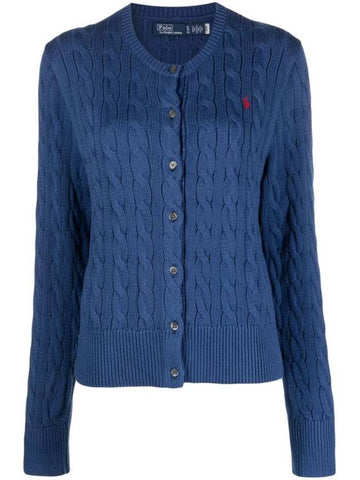 Women's Embroidered Logo Pony Cable Cardigan Blue - POLO RALPH LAUREN - BALAAN 1