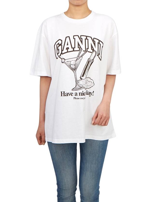 Women's Cocktail Print Relaxed Fit Short Sleeve T-Shirt White - GANNI - BALAAN 5