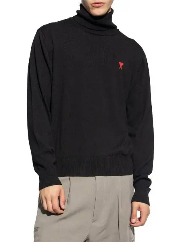 Men's Heart Logo Wool Turtleneck Black - AMI - BALAAN 3