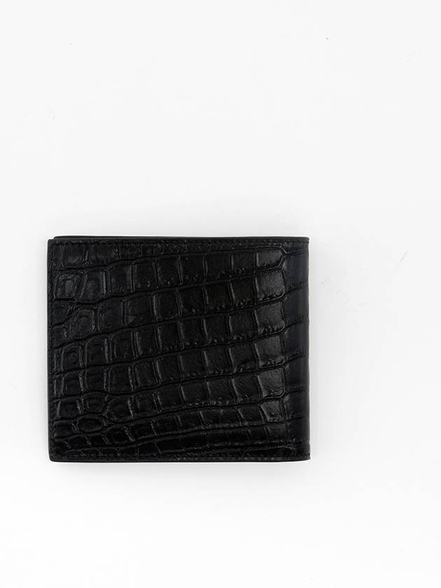 Crocodile Embossed Leather Half Wallet Black - SAINT LAURENT - BALAAN 3