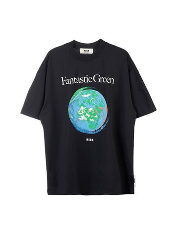 Fantastic Green Sustainable Cotton Short Sleeve T-Shirt Black - MSGM - BALAAN 1